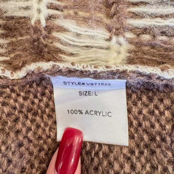 Veveret, Cozy Block Checkered Cream and Brown Oversized Cardigan, Women's Large - Picture 8 of 11